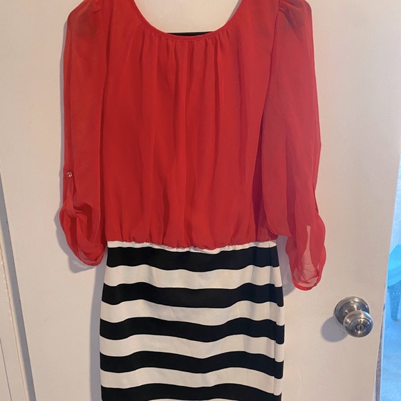 Orange/Coral and Striped Dress - Picture 1 of 3